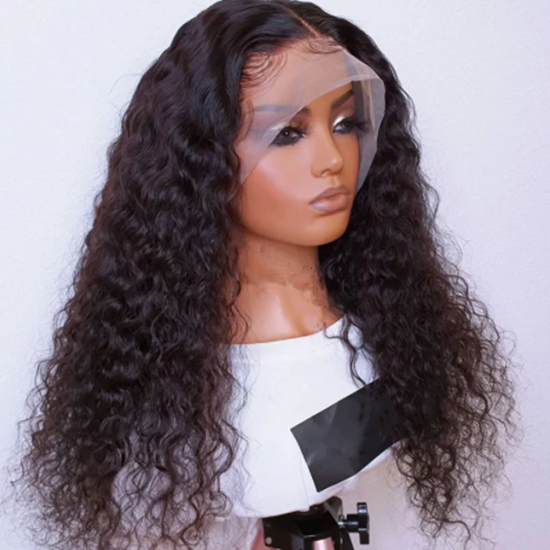 

Middle Part Lace Front Wig For Women With Babyhair Glueless Daily Black Color 26 Inch Long Kinky Curly Preplucked 180Density