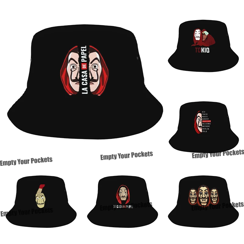 

Summer Men Women Hip Hop Cap Cool Money Heist The House of Paper La Casa De Papel Print Bucket Hat Funny Men Snapback Hats