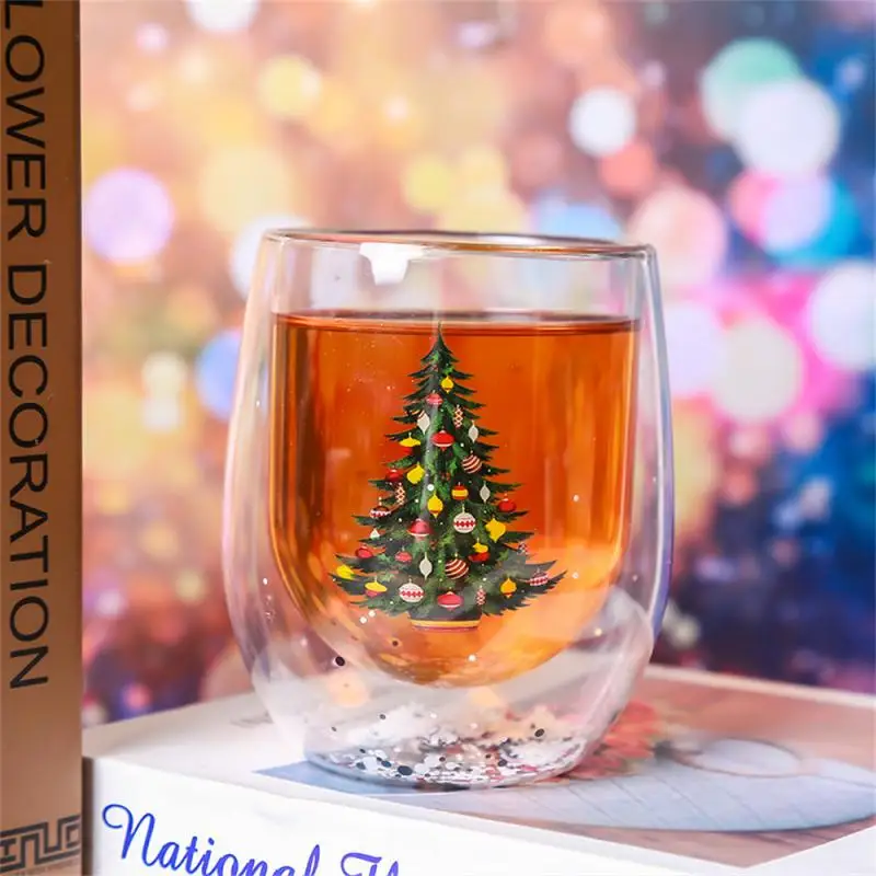 Рождественская стеклянная чашка с двойными стенками термостойкая для воды