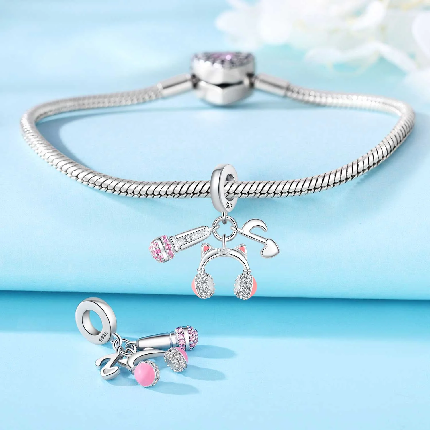 CYCUFF стерлингового серебра 925 пробы розовый кулон милый кот гарнитура микрофон