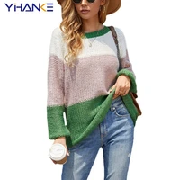 2022 new womens pullover sweater striped stitching sweater fashion casual loose winter sweater women fall clothes for women