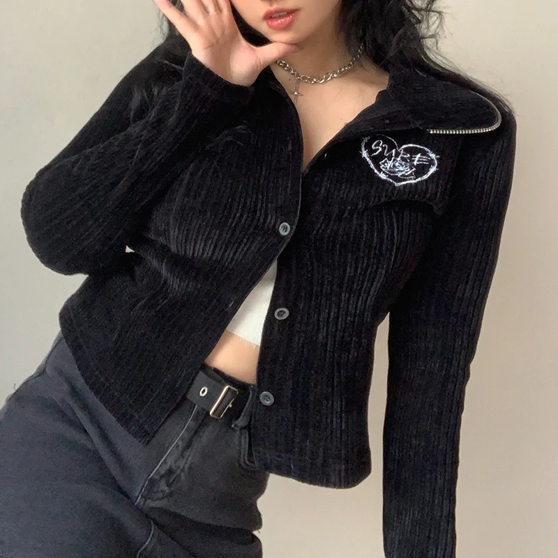 

WeiYao Gothic Embroider Knited Women's Outwear Dark Academic Casual Preppy Style Coats Autumn Winter Long Sleeve Sweatshirt