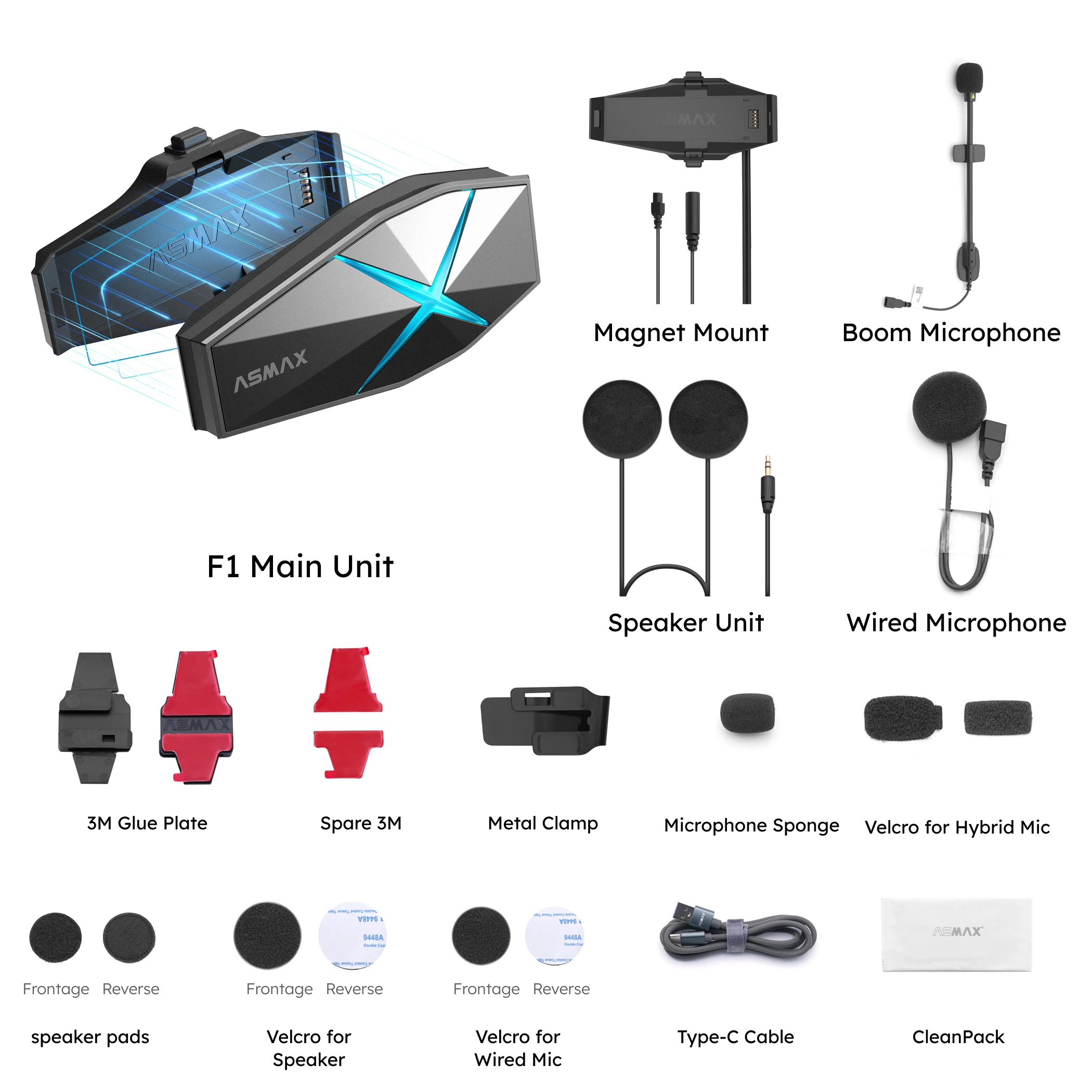 

ASMAX F1 Bluetooth-домофон для мотоцикла, групповая связь на 10 гонщиков, голосовое управление, водонепроницаемость IP67, динамики Hi-Fi, BT 5.3 Совместное прослушивание музыки