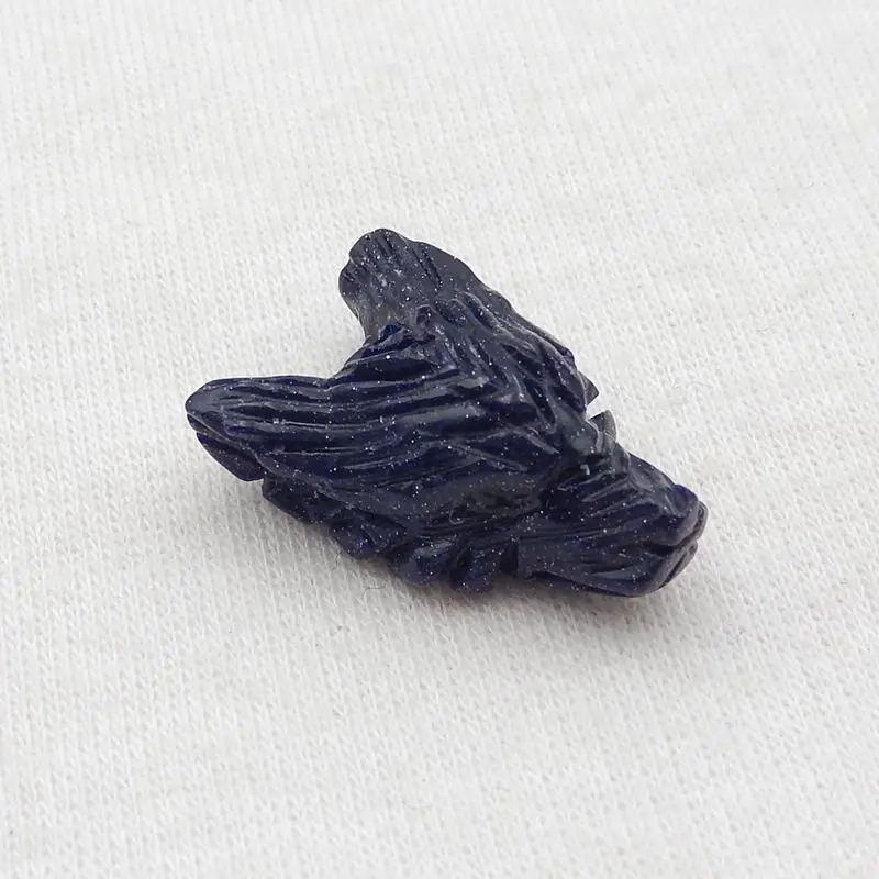 Semiprecious Stones Blue Goldstone Carved Wolf Head Pendant Bead 22x14x9mm 3g Semiprecious Fashion Jewelry Necklace Accessory