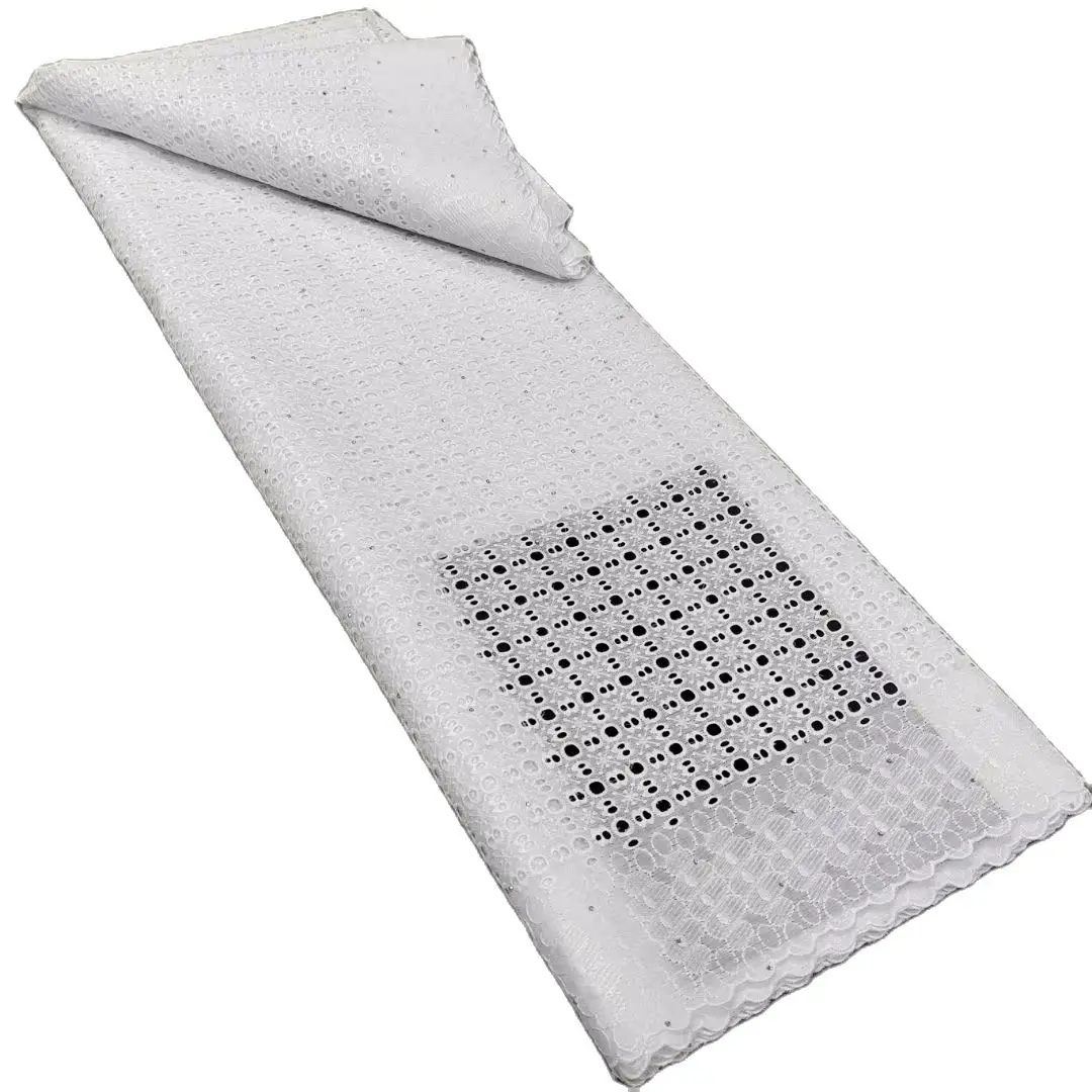 Выдалбливаемая хлопковая африканская кружевная ткань 5 ярдов швейцарская вуаль