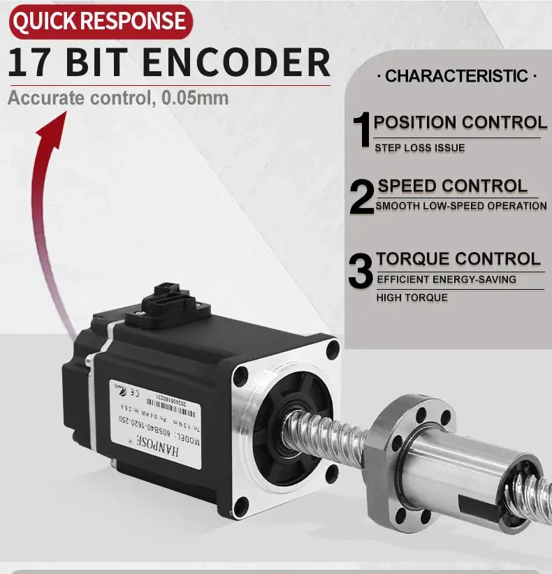 Шариковый винт серводвигателя переменного тока HANPOSE 60SB40-1620-200 Сервопривод ASD240 1