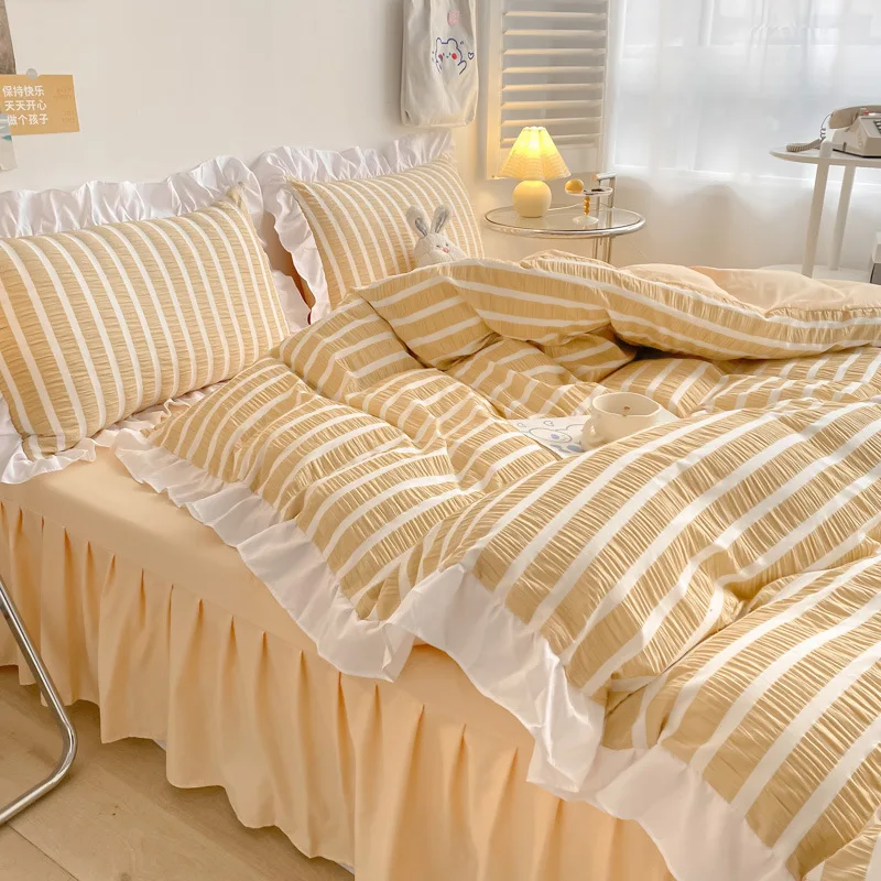 2022 полосатый домашний кружевной пододеяльник постельное белье комплект