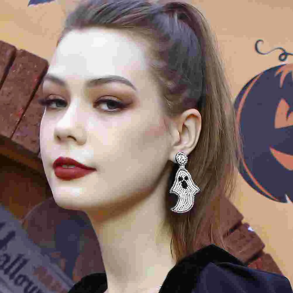 

1 Pair Spooky Ghost Earrings Beaded Ghost Earrings Dangle Earrings Beaded Earrings