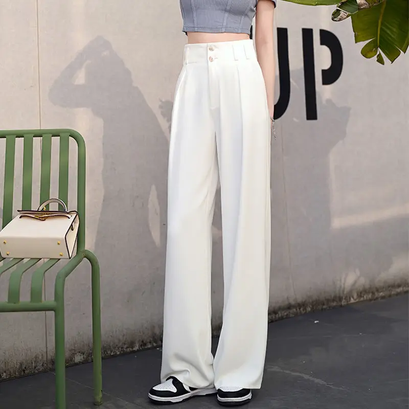 

Ice Silk Suit Wide-Leg Pants for Women Ladies Office Pants Summer High Waist Drooping Straight Loose Casual Cool Trousers A167