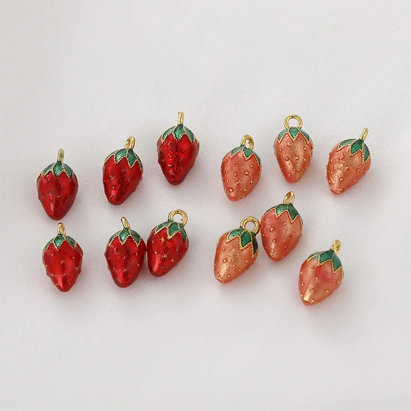 

High Quality Copper Plated Enamel Charms Fruit Strawberry Charms 2PCS For DIY Jewelry Making Finding Accessories