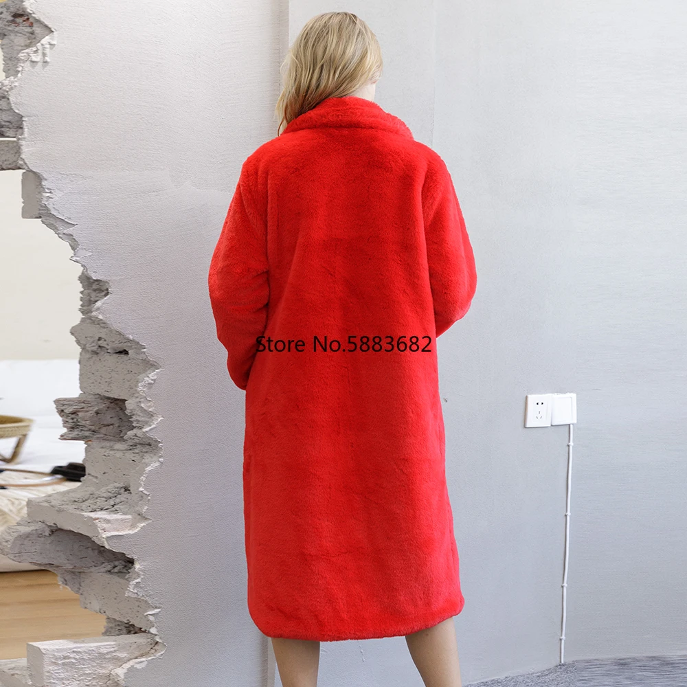 Женское зимнее длинное теплое пальто из искусственного меха с длинным рукавом