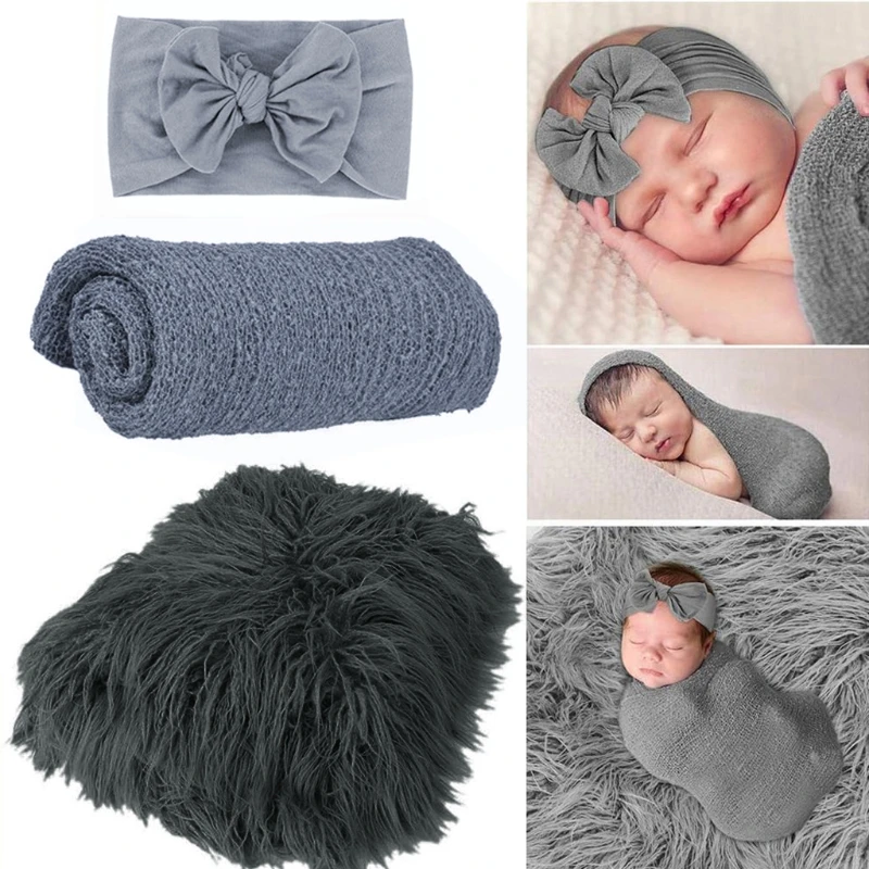 

3pcs Skin Soft Headband Wrapping Buddy Diaper Cover for Newborn Photography Handy Assistant Props Newborn Photo Shoot