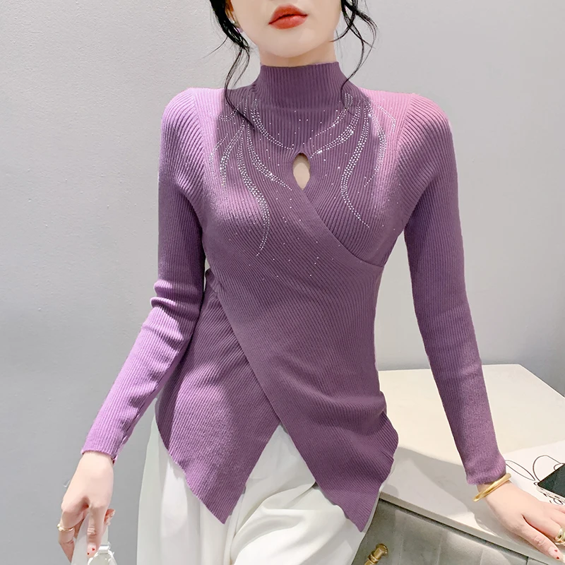 2024 новинка европейская одежда осень зима вязаный свитер сексуальный макет шеи