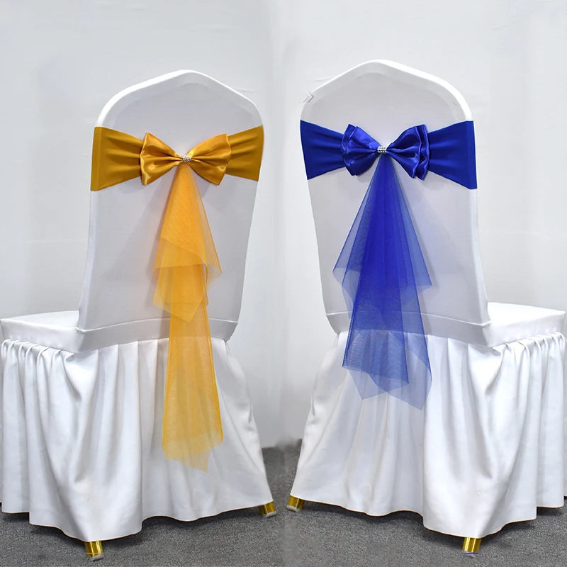 

10pcs Spandex Chair Sashes with Gauze Wedding Lycra Chair Band Stretch Chair Bows For Banquet Party Event Decoration Supplies