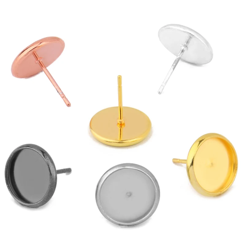 

30pcs Gold 304 Stainless Steel Blank Post Earring Studs Base Pins With Ear Plug Findings Cabochons Bezel For DIY Jewelry Making