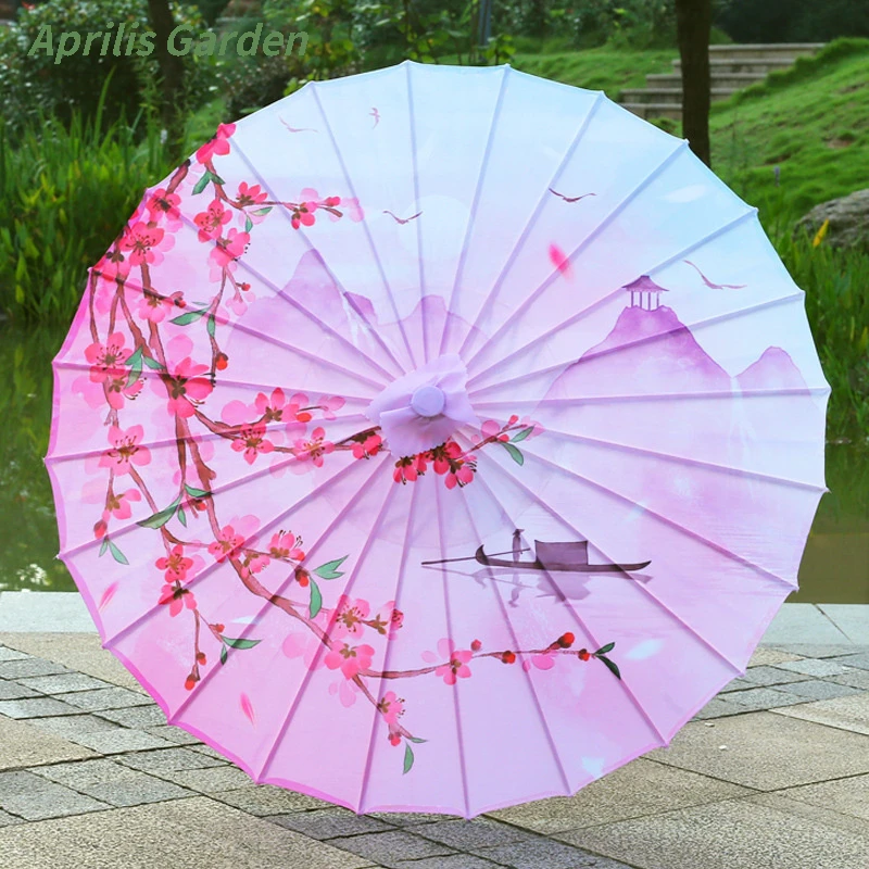 

Peach blossom flower Oiled Paper Umbrella Women Silk Beach Classical Gift Bridal Umbrella Sombrilla Vintage Sunshade Umbrellas