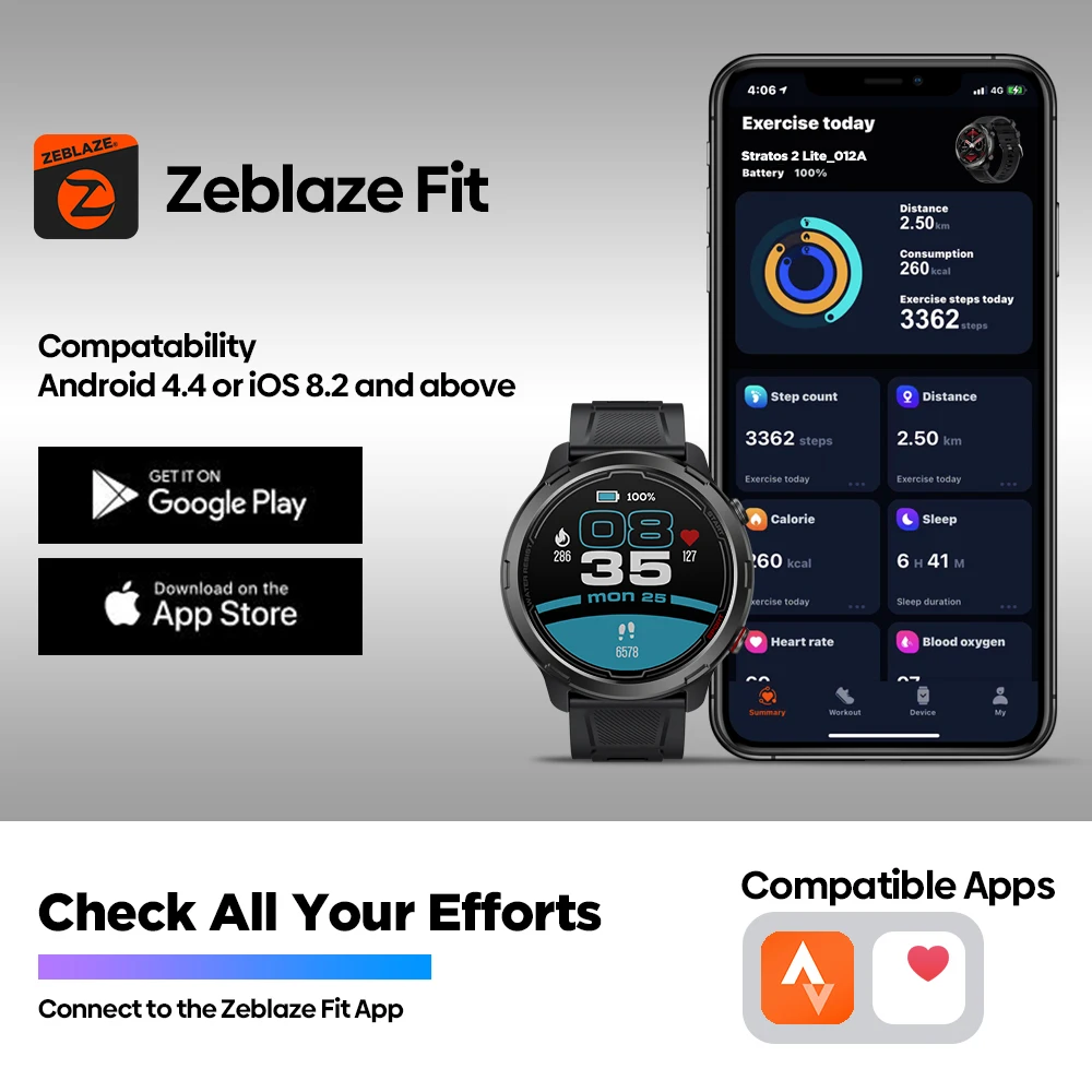 

For Zeblaze Stratos 2 Lite Outdoor Sports Smartwatch 1.32 Inch Display Built-in GPS Multiple Sport Modes Compass for Men Women