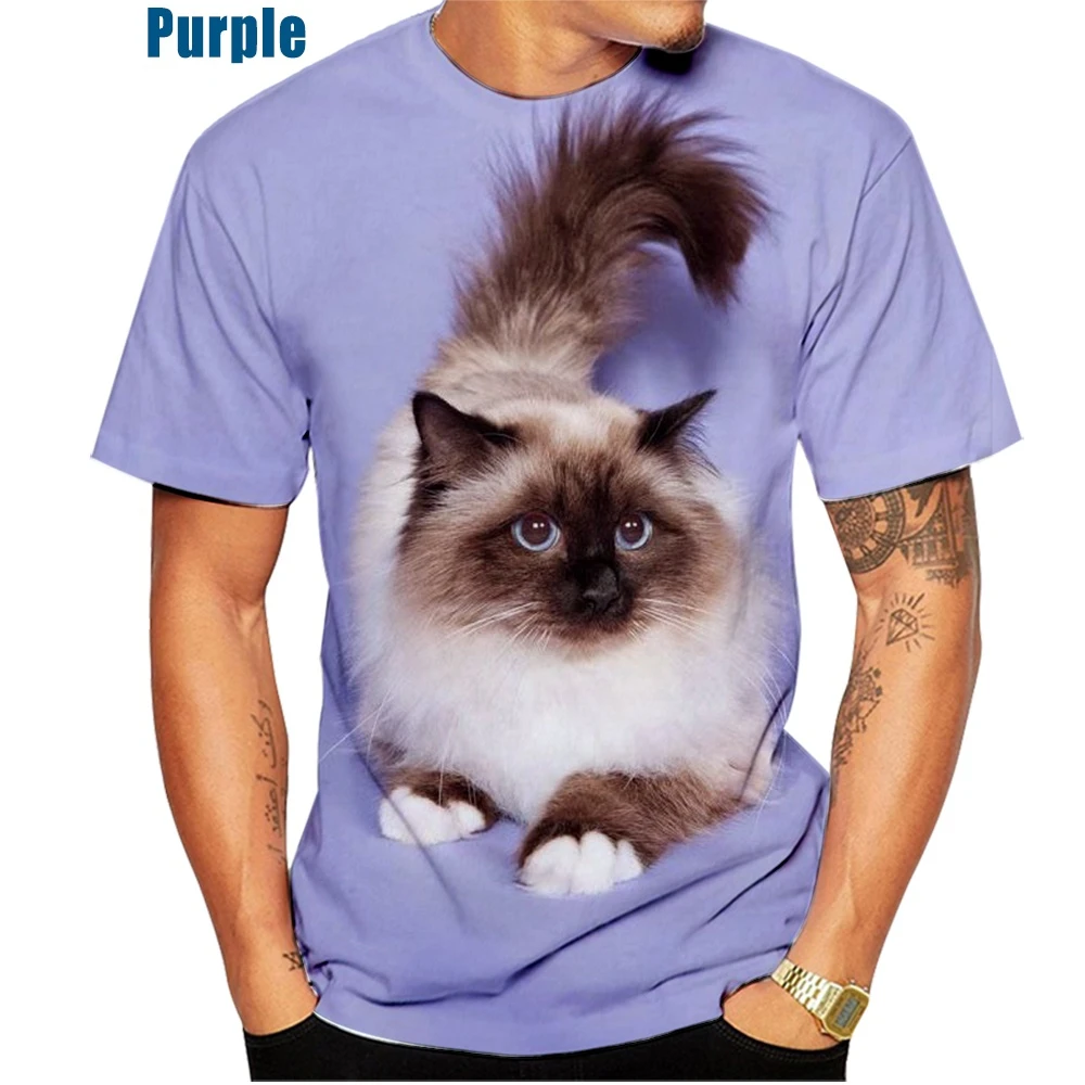 

2022 тряпичная кукла кошка 3D Футболка с принтом Забавный милый кот с коротким рукавом Летний уличный стиль мужской и женский Повседневный Топ