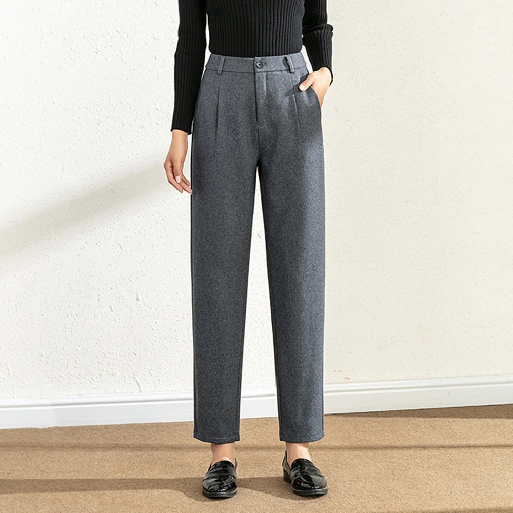 

Women Thicken Warm Winter Ankle Length Pants Leisure Female Cropped Trousers With Velvet Harem Pants Plus Size Dark Gray