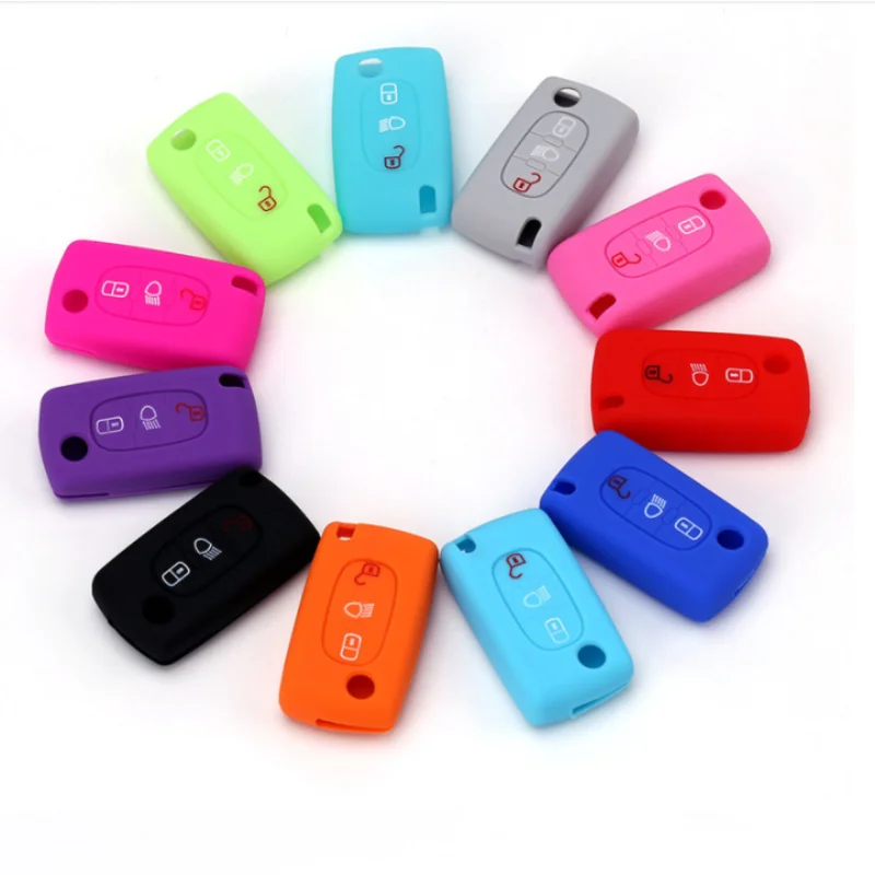 

Flip Remote Key Case Cover Silicone Car Key Protector Skin Holder Fob for Citroen C2 C3 C4 Picasso Xsara C5 C6 C8 for Peugeot