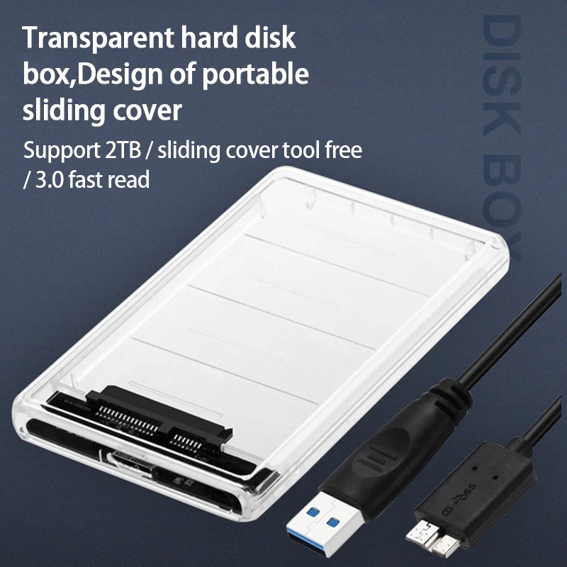 

External Hard Drive Case 2.5 Transparent High Speed External HDD SSD Case USB3.0 To SATA 5Gbps 2TB Support UASP HDD Enclosure