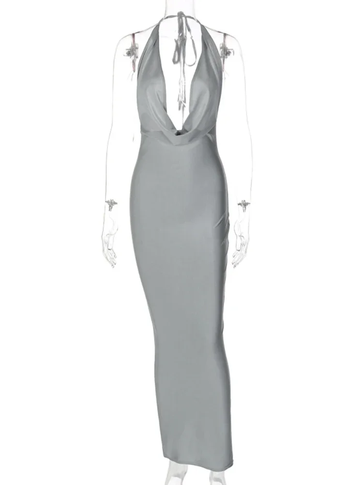 Женское платье с лямкой на шее BWQ летнее облегающее средней длины открытой спиной