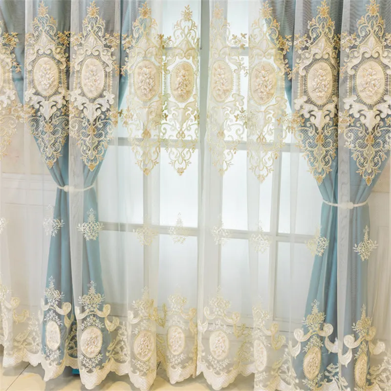

Роскошные двухслойные затемняющие шторы с прозрачной Европейской вышивкой драпировки для окон для спальни шумоподавляющие для девочек и детей 1 панель