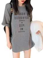 once summer autumn round neck long 12 sleeved dress grey and white letter dresses casual elegant loose causal mini dress plus