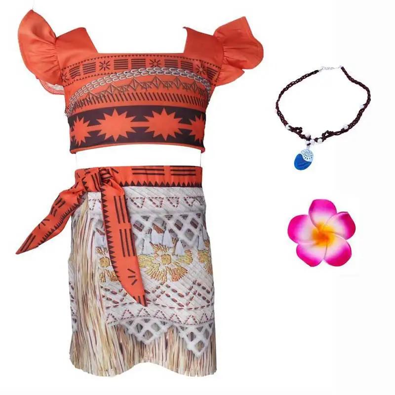 Girls Moana Costume Princess Dress Up Toddler Kids Birthday Fancy Party Cosplay Halloween Adventure Outfit
