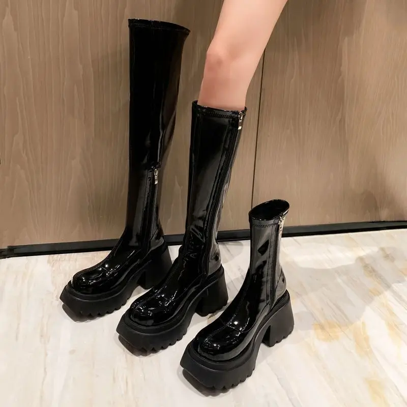 

Женские ботинки, обувь на высоком каблуке, ботинки на молнии с круглым носком, женская зимняя обувь, сабо на платформе, на шпильке, В Стиле Лолита, 2023