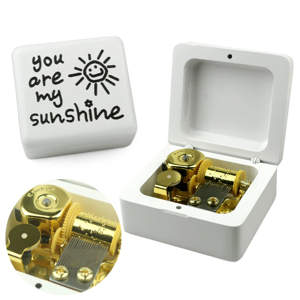 Музыкальная шкатулка Rosiking с позолоченным движением из белого дерева, мелодия «You are my sunshine» для девочек и детей, подарок на день рождения