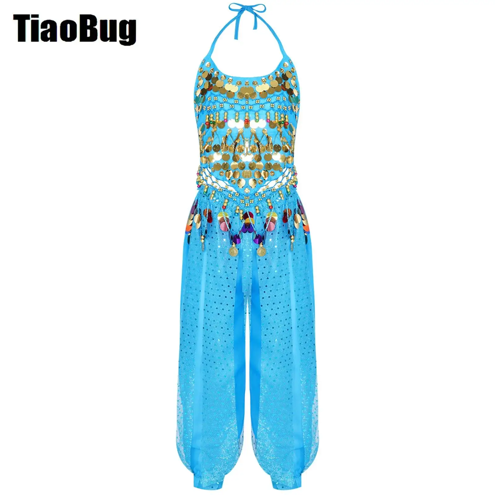 Детский костюм для танца живота девочек сценический с лямкой на шее необычным