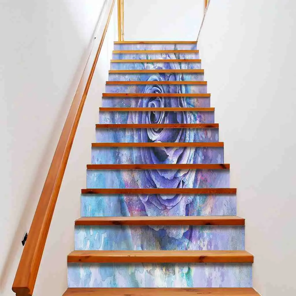 

Акварельные Цветы, наклейки для лестницы, фиолетовые Цветочные Переводные картинки для лестницы, съемные Самоклеящиеся украшения для лестницы с розами