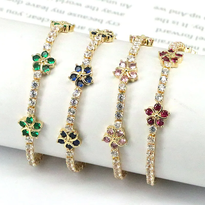 

5Pcs New Arrival Gold Plated Flower Crystal Cz Chain Bracelet For Women Tennis Cubic Zircon Bracelets Jewelry Girl Gift