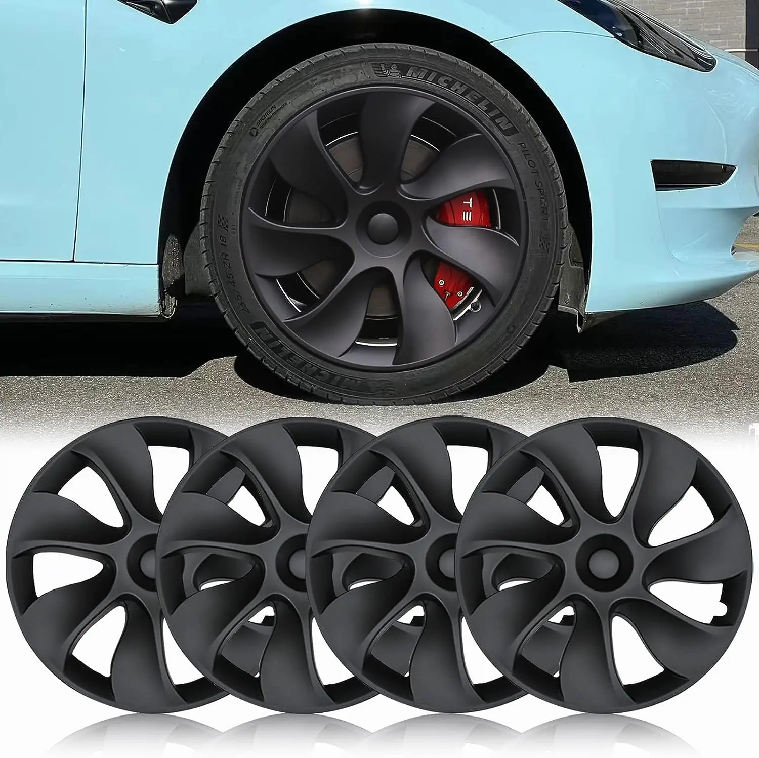 

For Tesla Model Y Hub Caps 19 Inch Model Y Hub Protector Covers Kits for 2020-2023 Tesla Y - Matte Black (4 Pack)