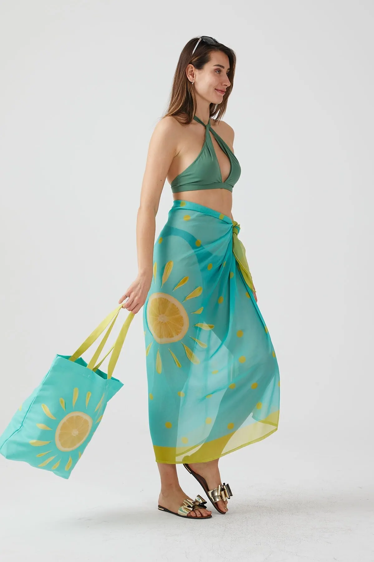 

Women's Pareo Ays Home fashion Lemon Pattern Beach Dress Swimwear Dress Sexy Tunic Suit Beachwear Female Beach Bikini Cover