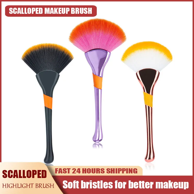 

1PCS Fan Shape Highlight Brush Large Long Handle Professional Kabuki Makeup Tool for Female Foundation Loose Powder Make Up