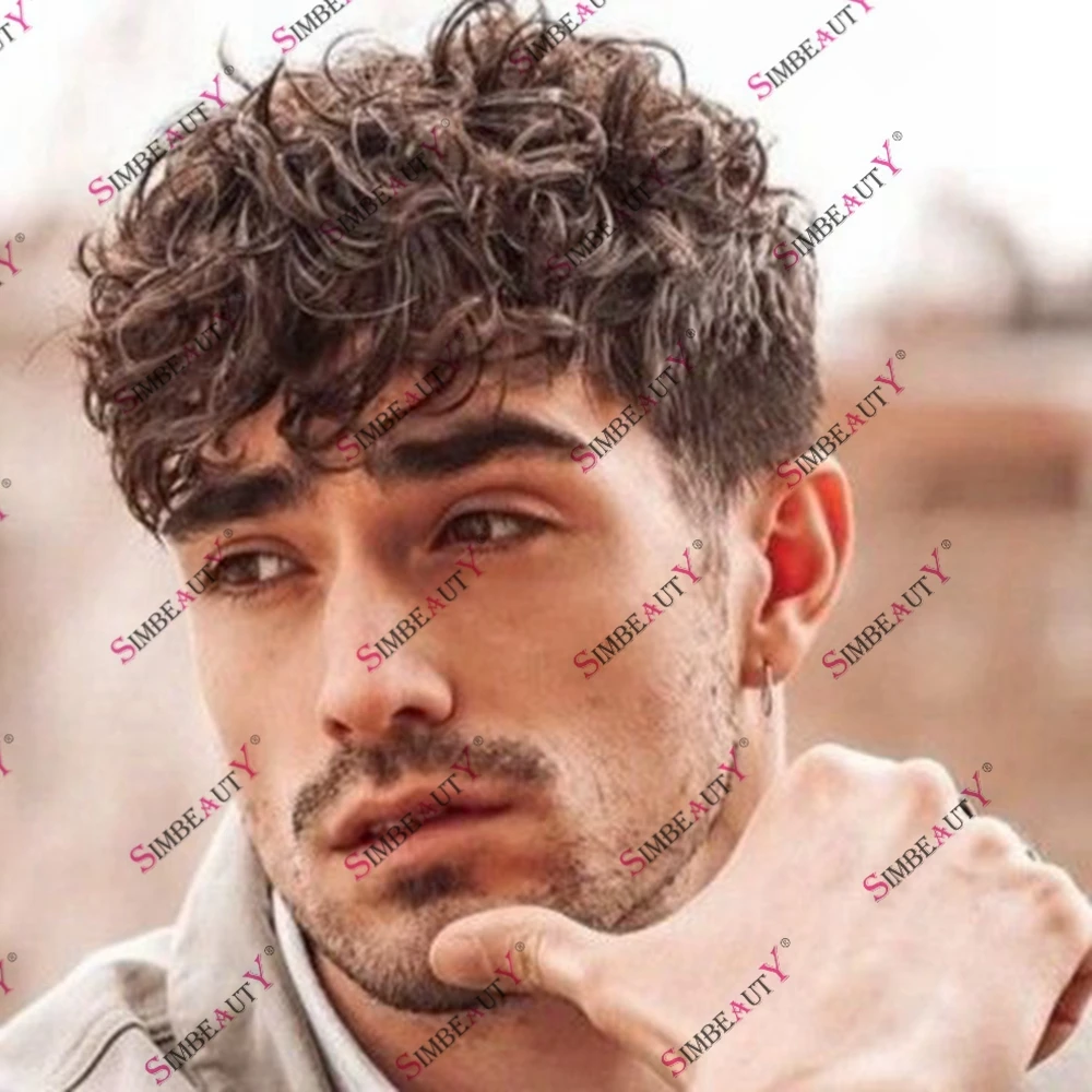 

Мужские вьющиеся коричневые человеческие волосы, искусственная кожа, дешевая натуральная основная кожа, капиллярная протезная система, замена волос