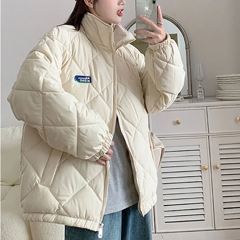 Chic Cotton Padded Women Parkas 2022 Winter Warm Loose Solid Thicken Down Jacket Female Coats Ladies Zippers Korea White Outwear