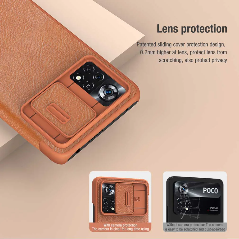 For Xiaomi Poco X4 Pro 5G Case NILLKIN Qin Pro Leather Flip Book Case Slide Lens PC+TPU Shell For Xiaomi Poco X4 Pro 5G Cover