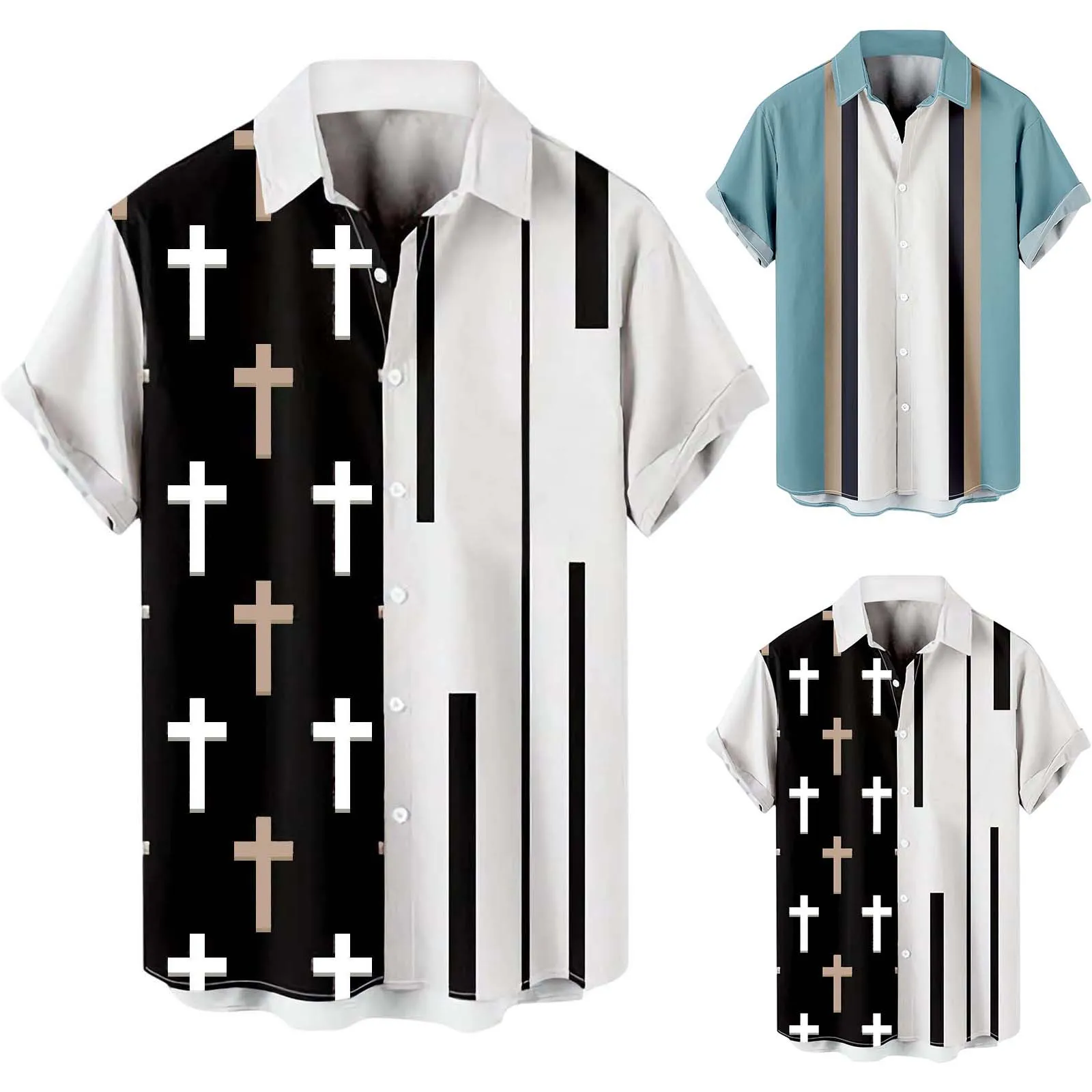 

Мужская летняя рубашка с коротким рукавом и отложным воротником