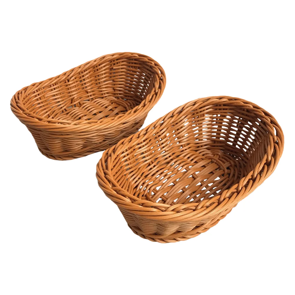 

Basket Bread Serving Wicker Baskets Woven Fruit Rattan Tray Storage Oval Bowl Plate Snack Sushi Vegetable Poly Seagrass Round
