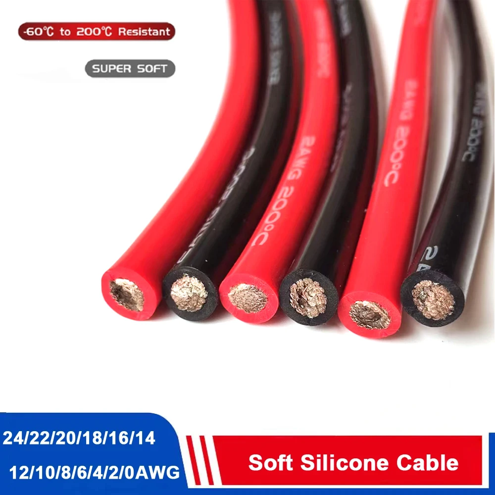 10 8 6 awg Супермягкий силиконовый красный черный провод 12 14 16 18 20 22 24 AWG термостойкий