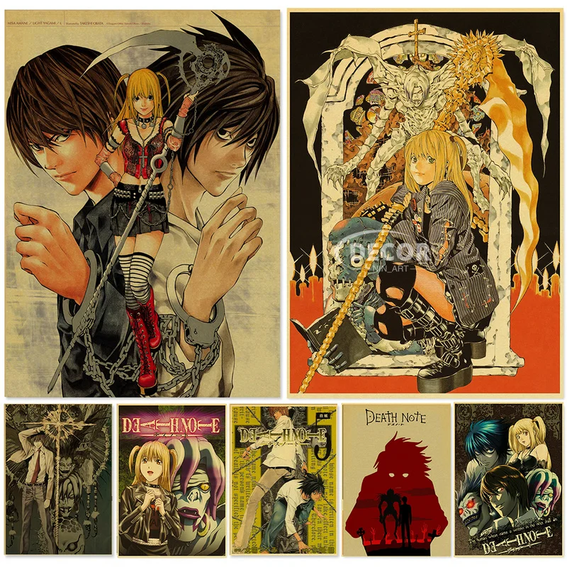 

Anime Death Note Kraft Paper Frame Poster and Manga Classic Fashion Vintage Wall Art Room Home Bar Cafe Decor Wall Paintings