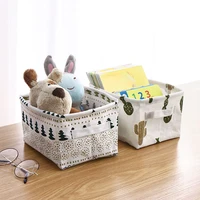 desktop storage basket cute printing waterproof organizer cotton linen sundries storage box cabinet storage bag