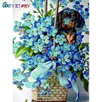 gatyztory oil painting by numbers blue flower acrylic drawing canvas picture on canvas for adult wall art diy home decor