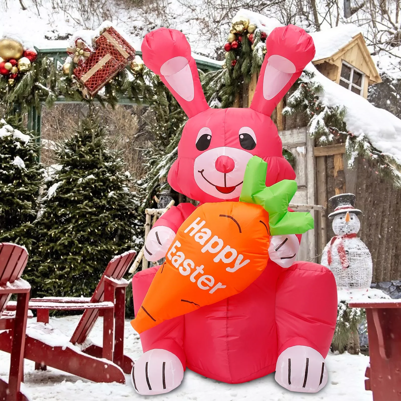 

Пасхальное украшение для дома, 1,2 м, надувной Пасхальный кролик, надувные игрушки, светящийся кролик, уличные садовые украшения в виде морко...