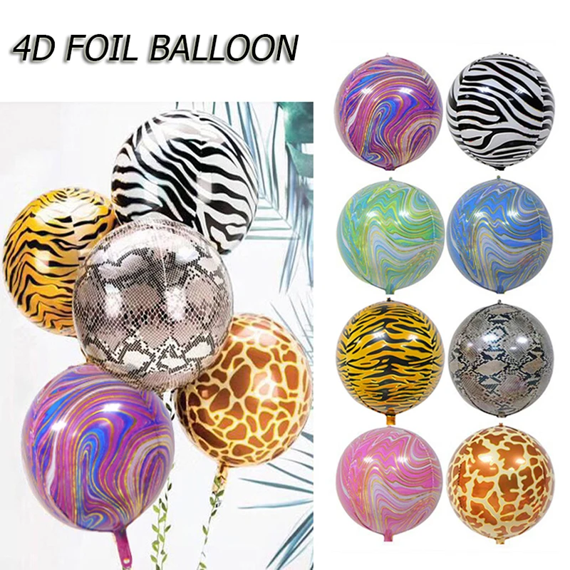 

22 Inch 4D Aluminum Film Balloon Leopard Print Birthday Party Decoration Floating Air Ball Animal Print Marble Agate Painting
