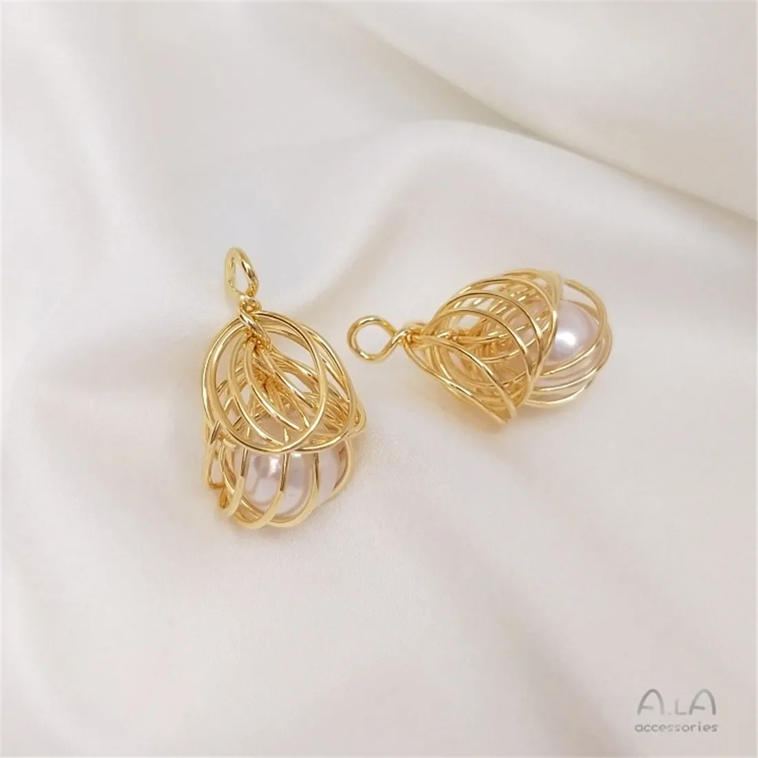 14 К позолоченная медная проволока намотка искусственный жемчуг бутон кулон