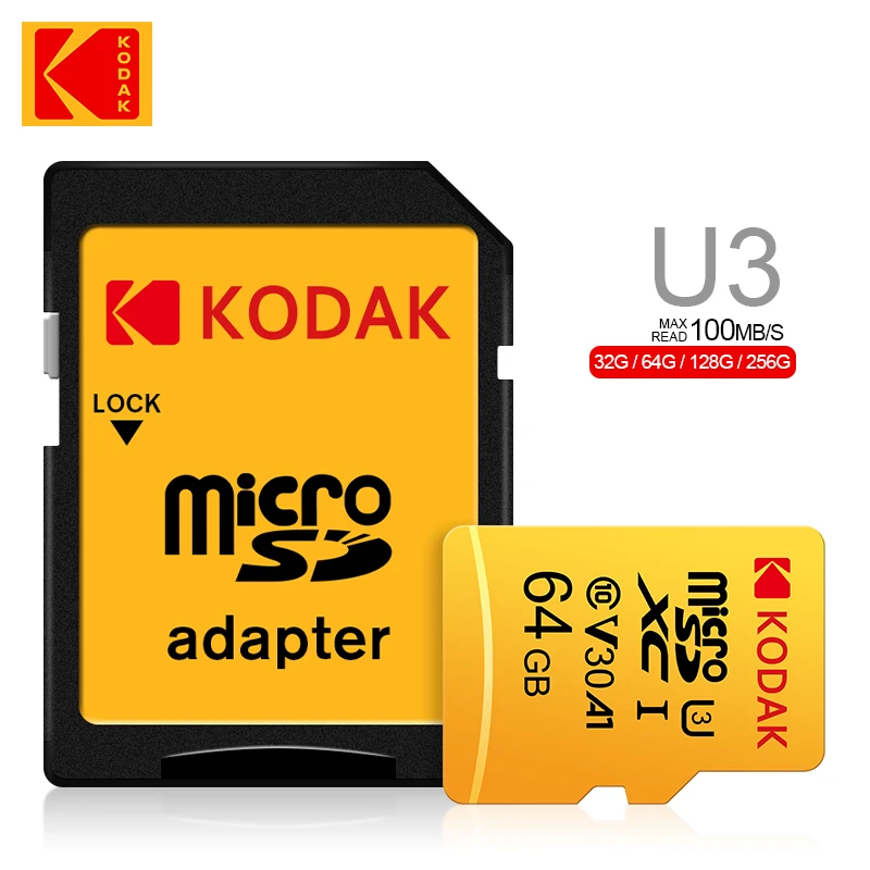 Карта памяти Kodak Micro SD 128GB 64GB 256GB 32GB высокой скорости памяти U3 A1 V30 класса 10 TF для адаптера, бесплатная доставка.